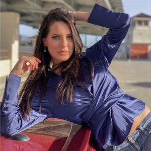 NWT Revolve L’Academie Cross Wrap Blouse in Navy. Hard to find